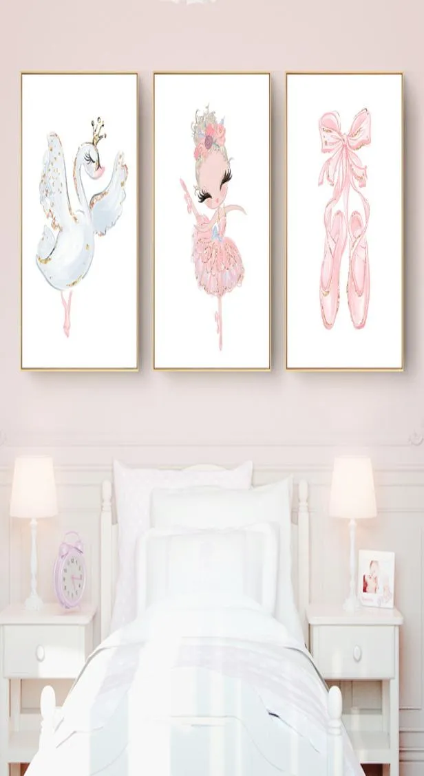 Pink Swan Princess Nursery Wall Art Canvas Painting Ballerina Affiches et imprimés Nordic Kid Baby Girl Room Decor Picture5146862