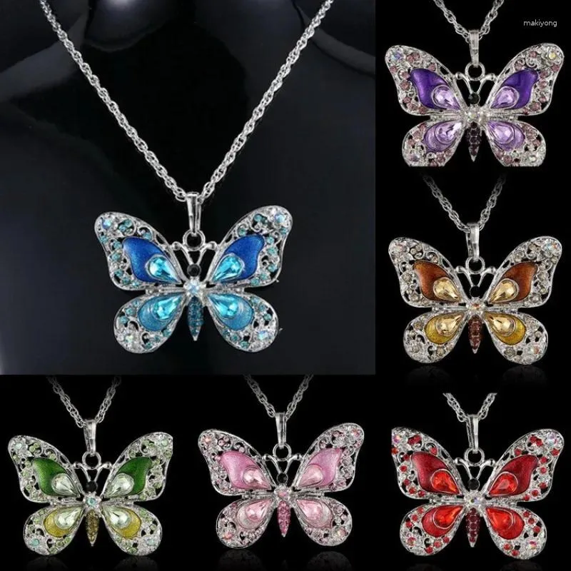 Colares de pingentes de borboleta de cristal colorida vintage para meninas colares de colarinho de colarinho de colarinho de colar