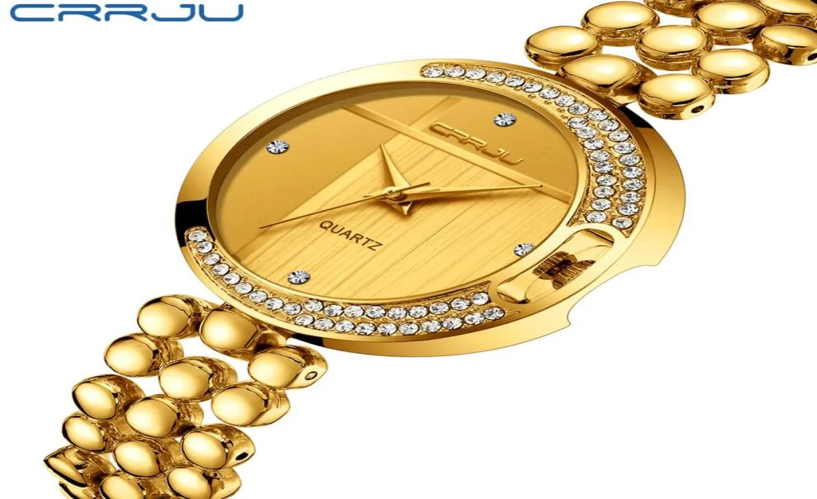 Moda Women Watches Crrju Top Brand Luxury Star Sky Dial Clock Luxury Gold Gold Women039s Bracelet Quartz Relógios de pulso Rellog2198983