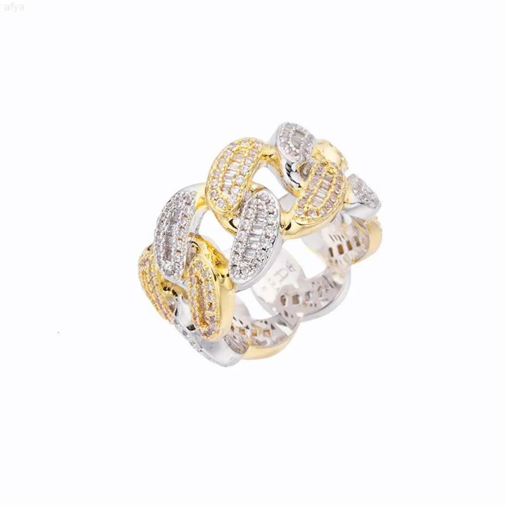 Hip Hop Boys Girls Sieraden Cuban Ring 2 Tone Gold Golde Shining 5a CZ Diamond 925 Sterling Silver Iced Out