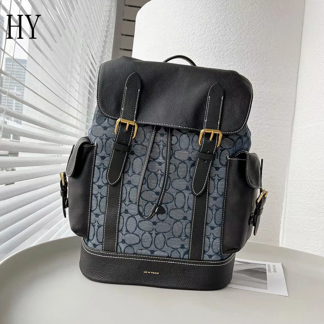 Designer Luxury New Large Fashion Men Leather Travel Bag Hudson Backpack In Signature Chambray Best quuality