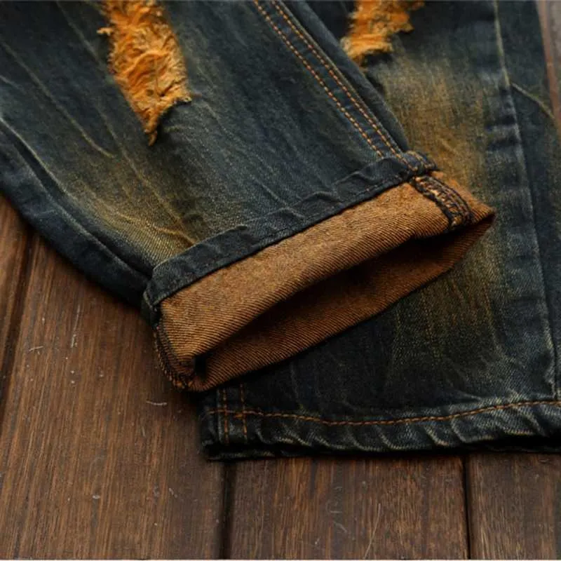 Męskie dżinsy męskie dżinsowe dżinsy spodnie do dziury rozryte duże rozmiar Hip Hop High Strt Mash Mode Pants T240428