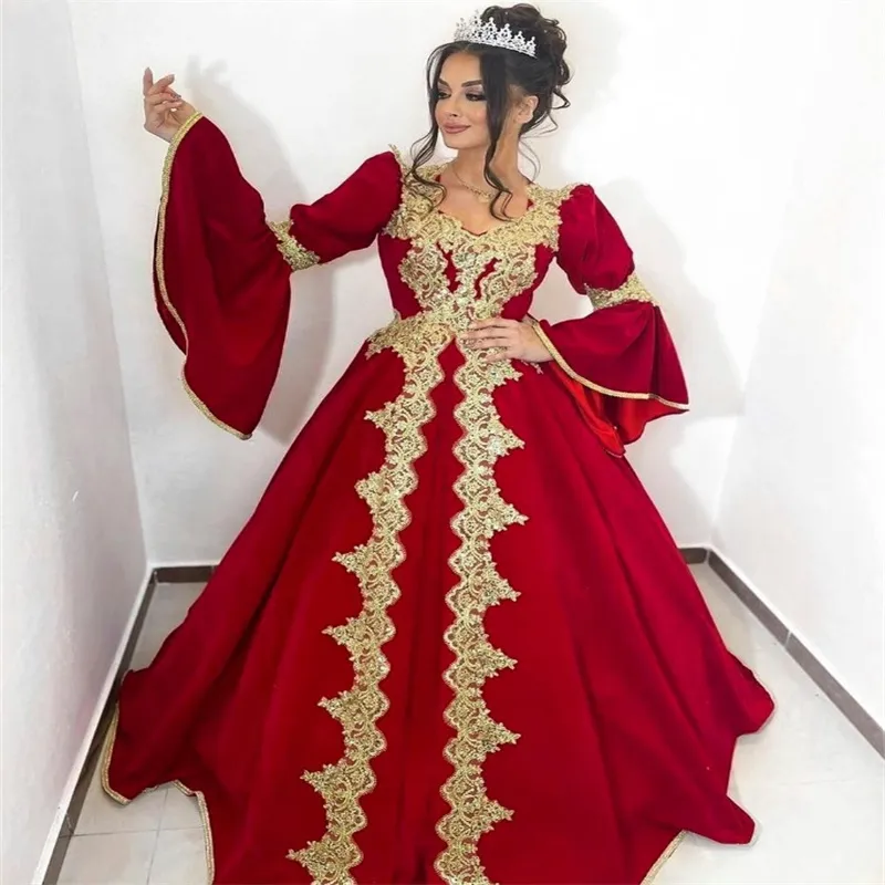 Arabian Kosovo Red Evening Dresses Long Sleeve Gold... From Cohodress ...
