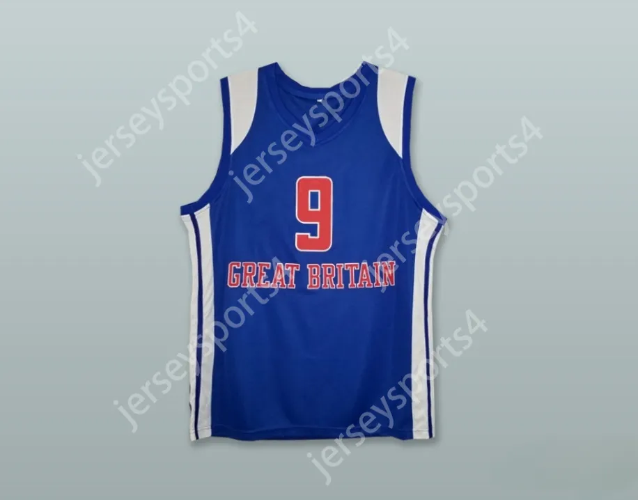 Anpassad Nay Namn Mens Youth/Kids Luol Deng 9 Storbritannien National Team Blue Basketball Jersey Top Stitched S-6XL