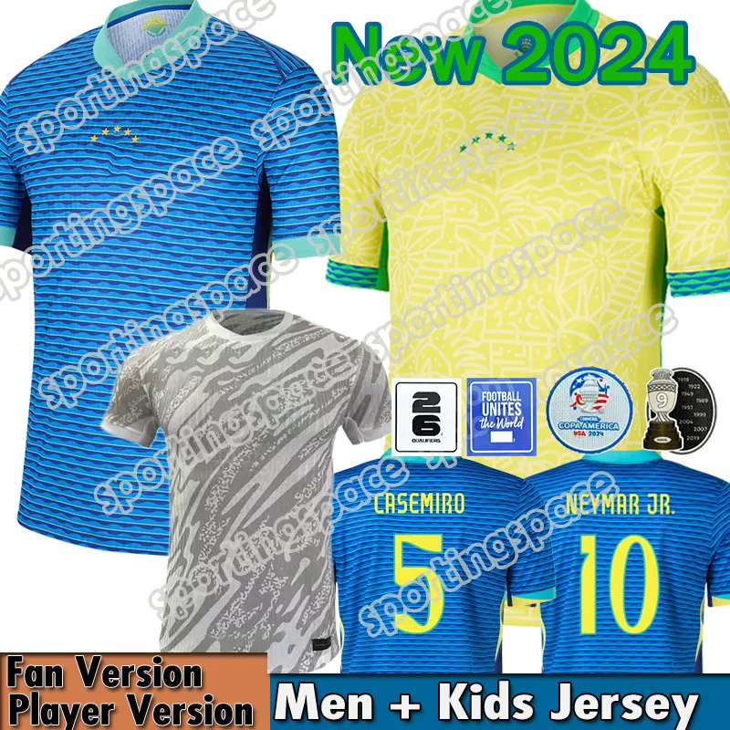 Brasils Soccer Jersey 2024 Copa America Cup Neymar Vini Jr Kids Kit Set 2025 Brasil National Team Football Shirt 24/25 Home Away Player Version 4XL Rodrygo Vini Jr. Ny