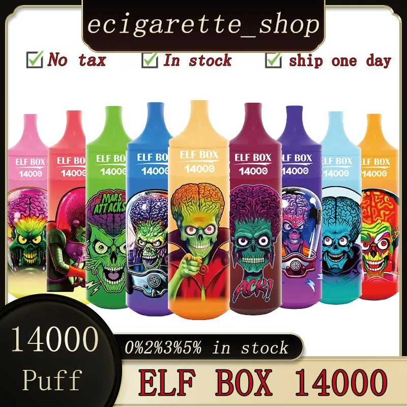 Original ELF BOX 14000 Puff Disposable vape pen E Cigarettes 1.0ohm Mesh Coil 25ml Pod Battery Rechargeable Electronic Cigs 0% 2% 3% 5% Disposable Vape Bar Puff 14K