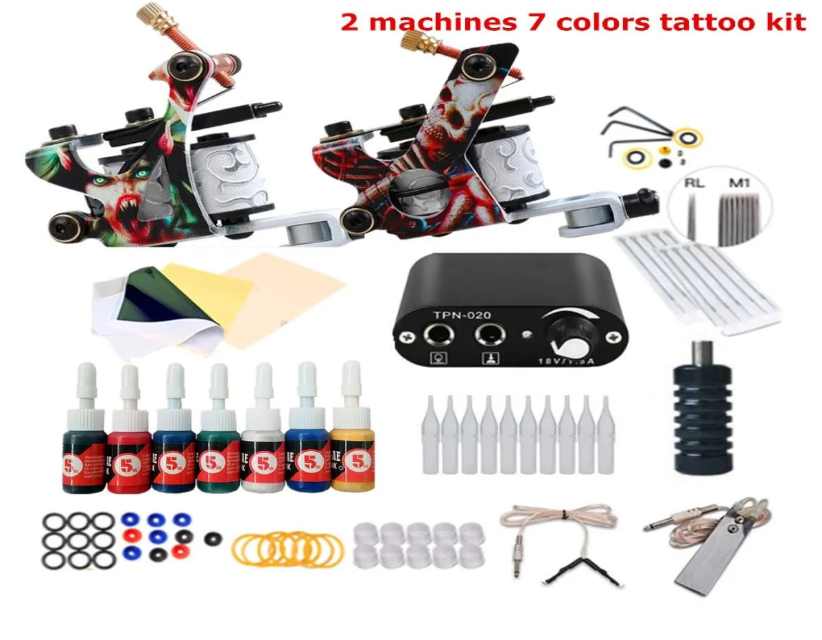 Kit complet du pistolet de tatouage pour les encres d'alimentation pour débutants armes à aiguilles de petite machine à art corporel Ensemble de machine permanente7696840