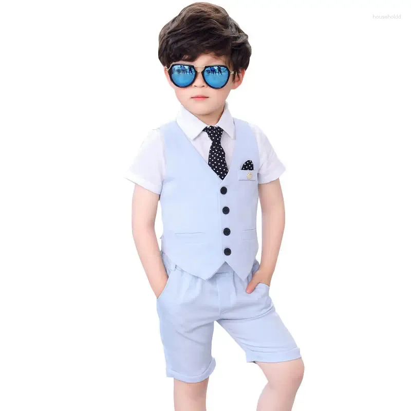 Clothing Sets Children Prom Formal Suits Short Pants Vest Shirts Tie 4pcs Kids Boys Summer Suit For Gentleman Costumes