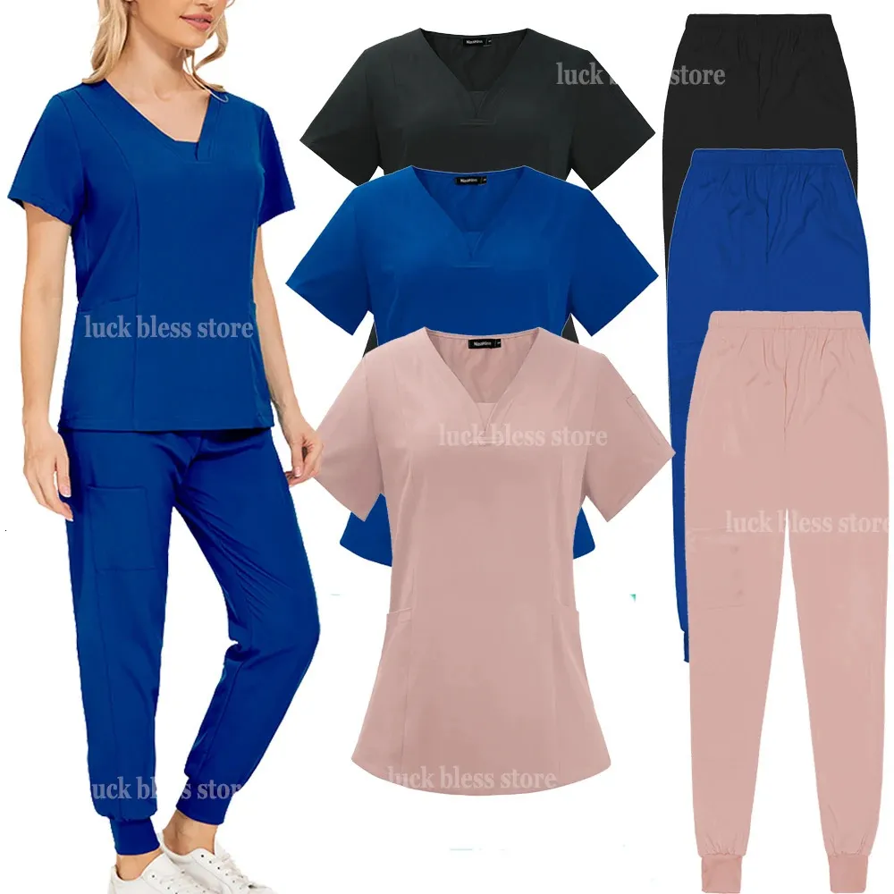 Uniformer Kvinna skrubba Set Nurse Beauty Salon Workwear Clinical Scrubs Top Pant Spa Doctor Nursing Tunic Suit 240428