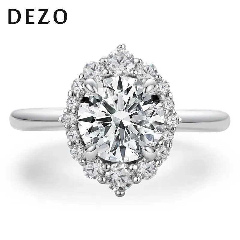 Pierścienie zespołowe Dezo 2ct mosonite damskie pierścionek zaręczynowy okrągłe cięcie VVS1 D Color 925 Sterlsilver Halo Style Wedding Prezent J240429
