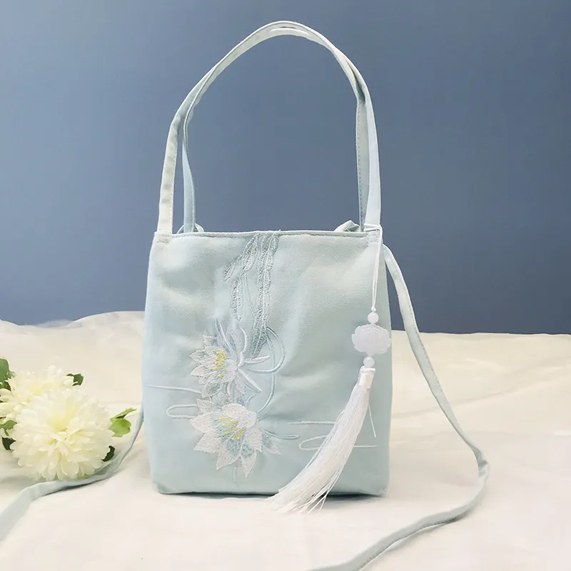 Yunzhiqi Hanfu Bag Glitter Velvet Embroidery Small Square Bag Hand-held Cross-shoulder Backpack Hanfu Accessories Bag Cloth Bag