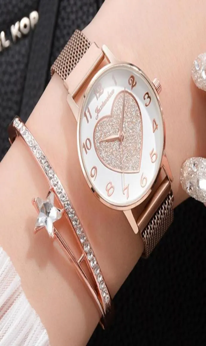 Relógios de pulso 2PCSET Mulheres de luxo Relógios Love Magnet Watch Buckle Fashion Casual Feminino Roman Roman Numeral Simple Relogio F3757694