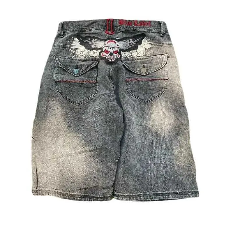 Frauen Jeans Y2K American New Skull Stickerei Vintage Shorts Sommer Strt Fashion Denim Short Herren Harajuku Punk Gothic Loose H240429