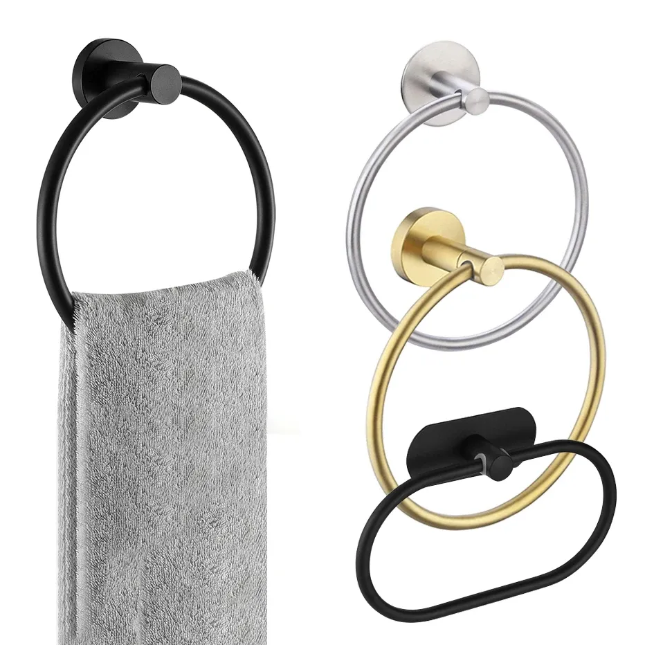 Set Bathroom Towel Ring Stainless Steel Self Adhesive Towels Holder Wall Mounted Hand Towel Rails for Kitchen Bath Room