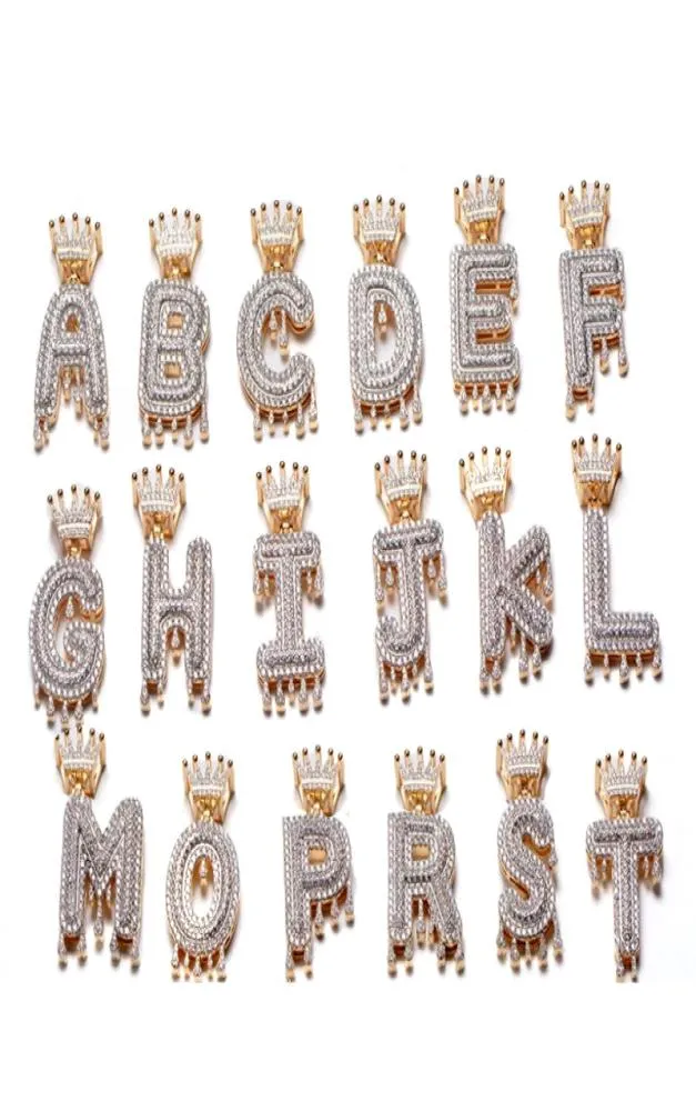 Initiales de gouttes de couronne personnalisées Bubble Letters Colliers Pendant pour hommes Femmes de bijoux de hip hop en zircon cubique avec chaîne de corde de 20 pouces9939230
