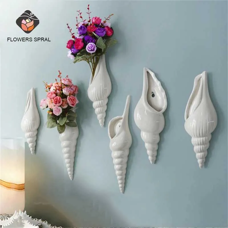 Planters Pots Nordic Style tredimensionell Conch Flower Pot Ceramic Vase Plant Wall Hang Home Decoration och Bonsai Q240429