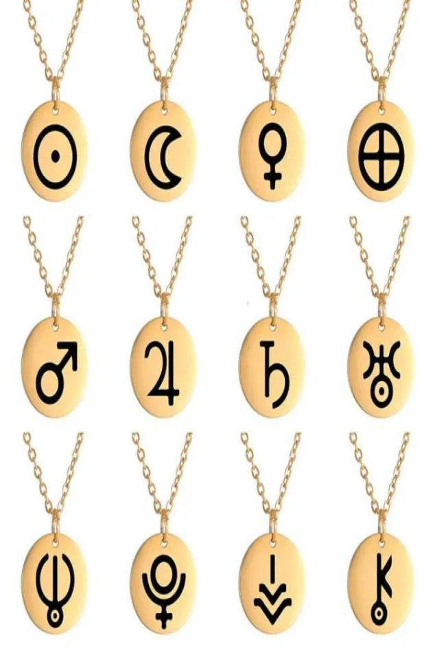 Dawapara Planet Symbool Amulet Small Charm Necklace Jupiter Saturn Pluto Neptune Planetaire alchemistische symbolen Stainless Steel309N6679507