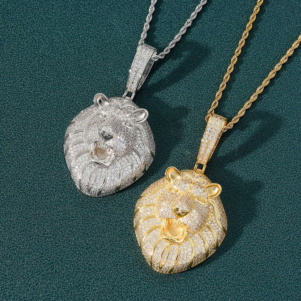 Pendant Necklaces Mens Lion Head Pendant with True Gold Electroplated Copper and Zircon Set Personalized Hip Hop Trendy Couple Versatile Necklace