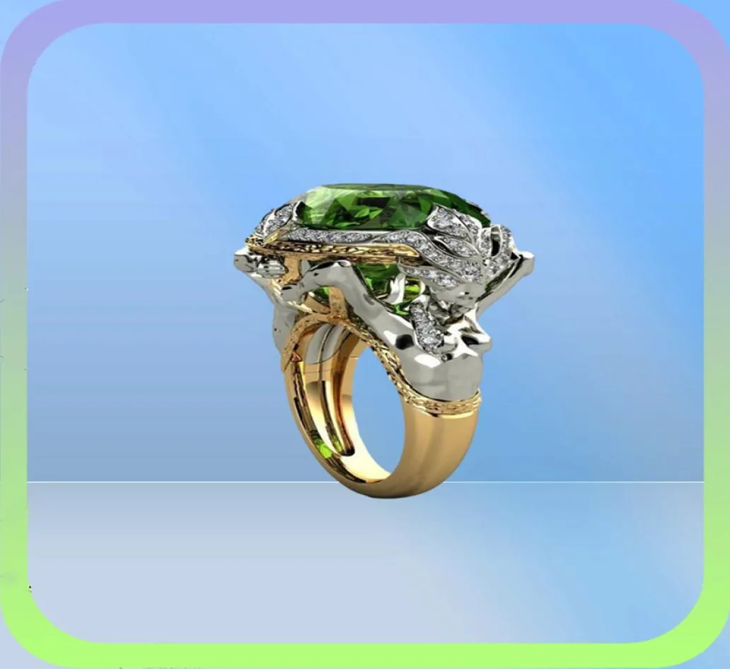 Bijoux de mode vintage 925 Sterling Silver Green Emerald Gemstones Oval Cut CZ Femme Femmes de fiançailles de mariage Sirène Ring G6749497