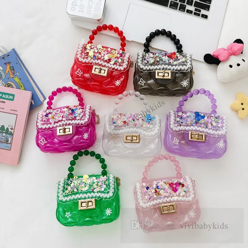 Enfants Cartoon Sequins Meule sacs à main Girls Pearls Love Heart Butterfly PVC Sacs de corps cross