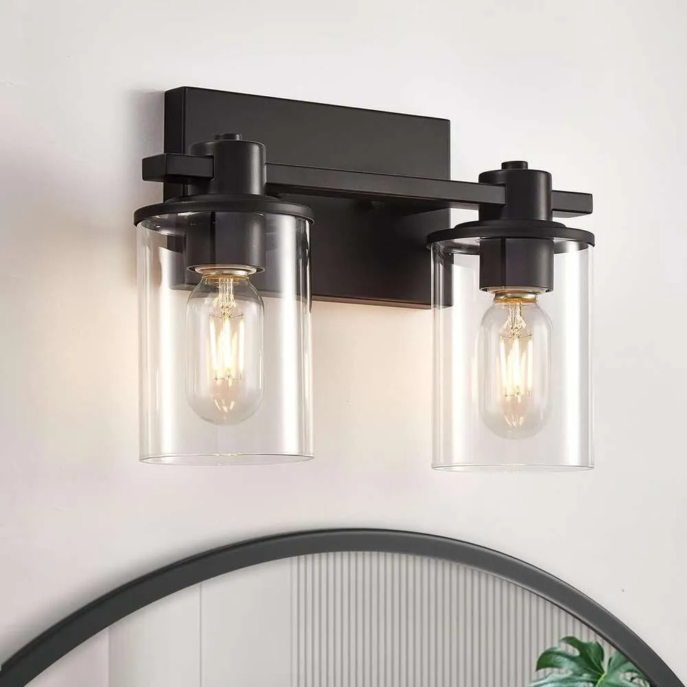 6 Modern Bathroom Vanity Lights Industrial Matte Black Bathroom Lighting with Transparent Glass - Ideal for Bathrooms, Living Rooms, Mirrors, and Corridors