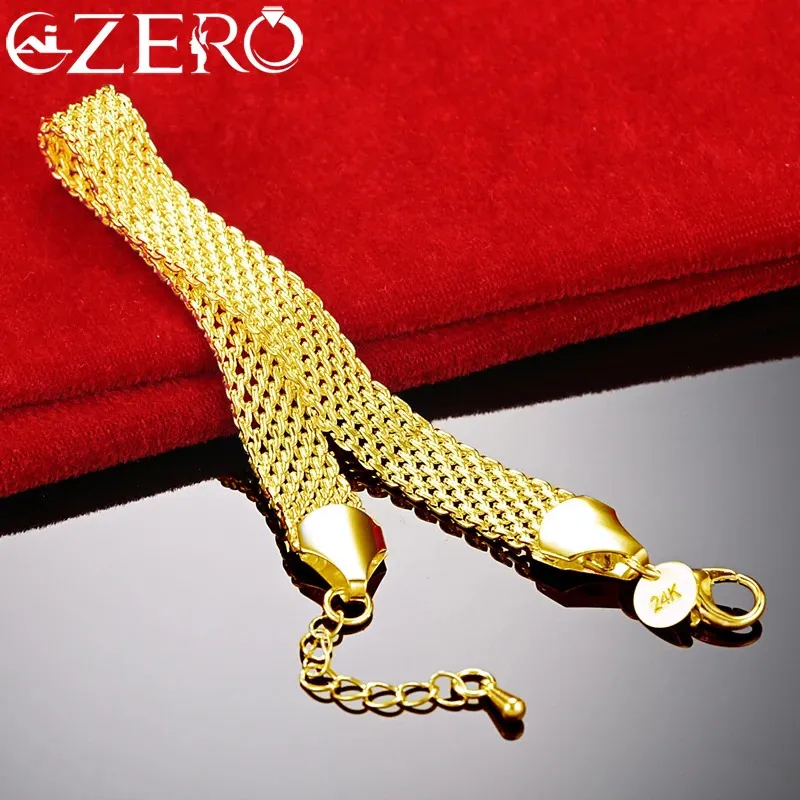 Alizero 24K Gold 10mm Webkettenarmband für Frauen Mode Schmuck Hochzeitsfeier Accessoires Charme Geschenk 240428