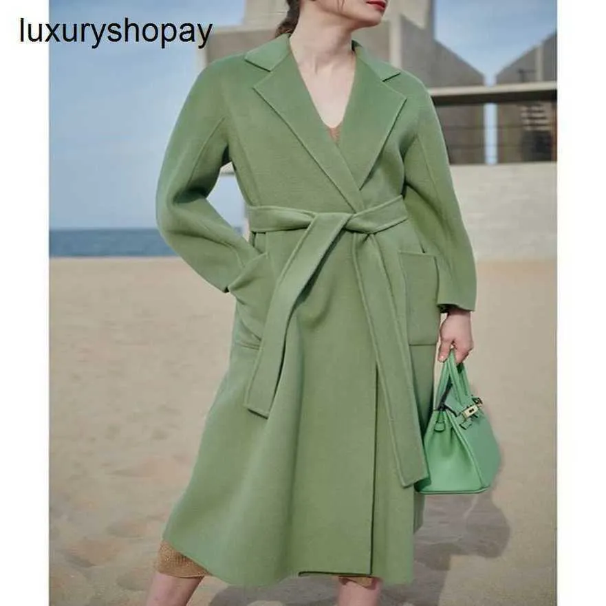 Top Maxmaras Cashmere Coat Womens Wrap Coats High -End -Doppel für Mid Länge Avocado Green Highend Labbro Woolen Herbst und Winter 2024