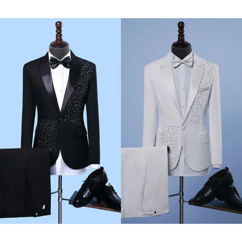 Rhinestone garnitur przystojny Nowy 2 sztuki mody mody ślubne najlepsze mężczyźni Slim Fit Groom Tuxedo dla mężczyzny w magazynie bezpłatna wysyłka s