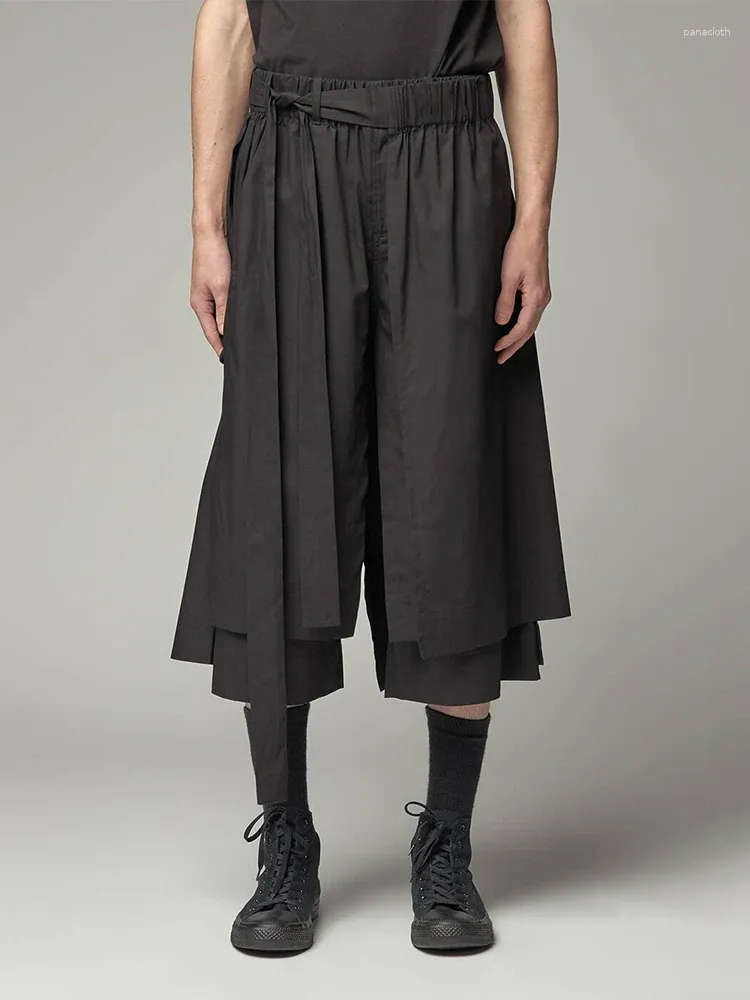 Herenbroek meerlagige structuur broekskirt unisex yamamoto-stijl mannen homme culottes qide been japan style quality kleding