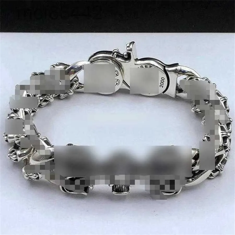 Silver Retro Cross Rattan Flower Round Buckle Bracelet Domineer Fashion Mens Couple Foot Thick Chain