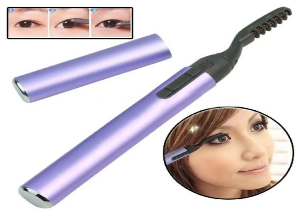 Hela Purple Portable Pen Style Electric uppvärmda sminkögonfransar långvariga ögonfrans curler 67pl1760296