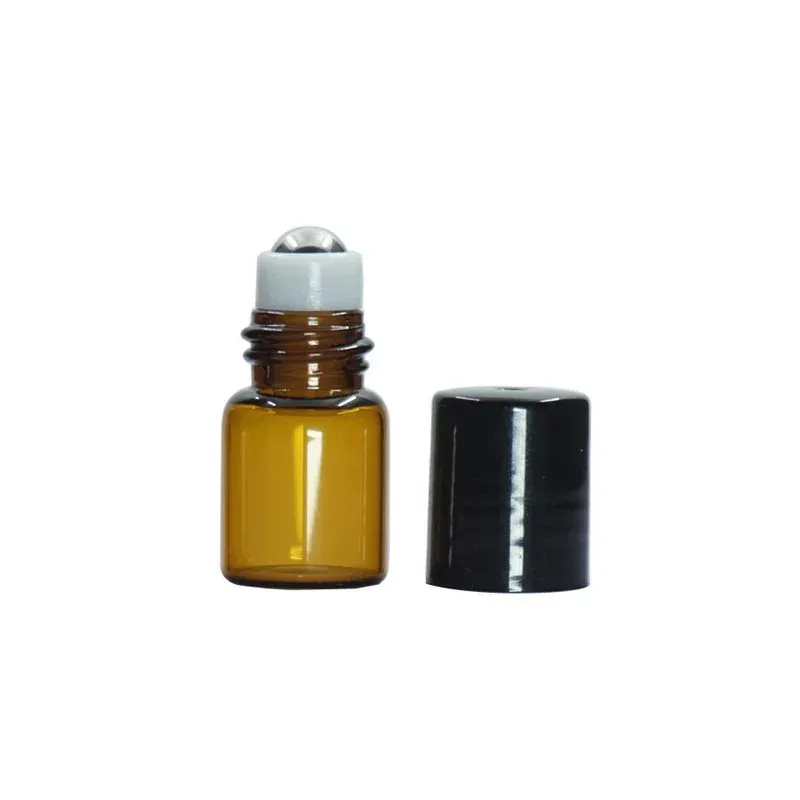 5 -stc /pack 1 ml 2 ml 3 ml 5 ml 5 ml 10 ml Amber dunne glazen rol op flesmonster Test Essentiële olie -flesjes met roller metaal /glazen bal
