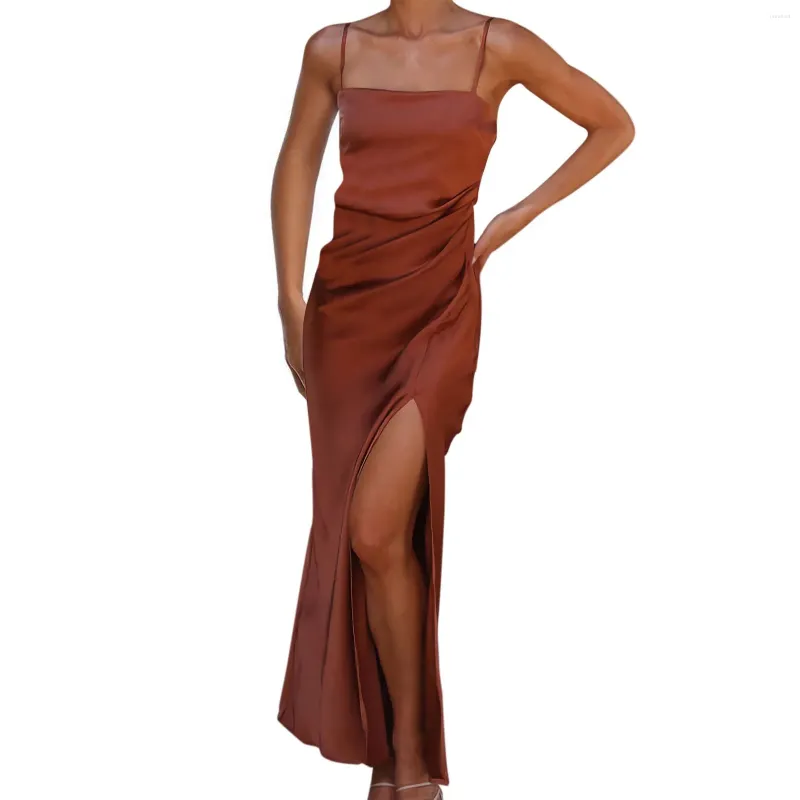 Sukienki swobodne satynowy jedwabisty impreza maxi sukienka dla kobiet seksowna zasadę zasad spaghetti