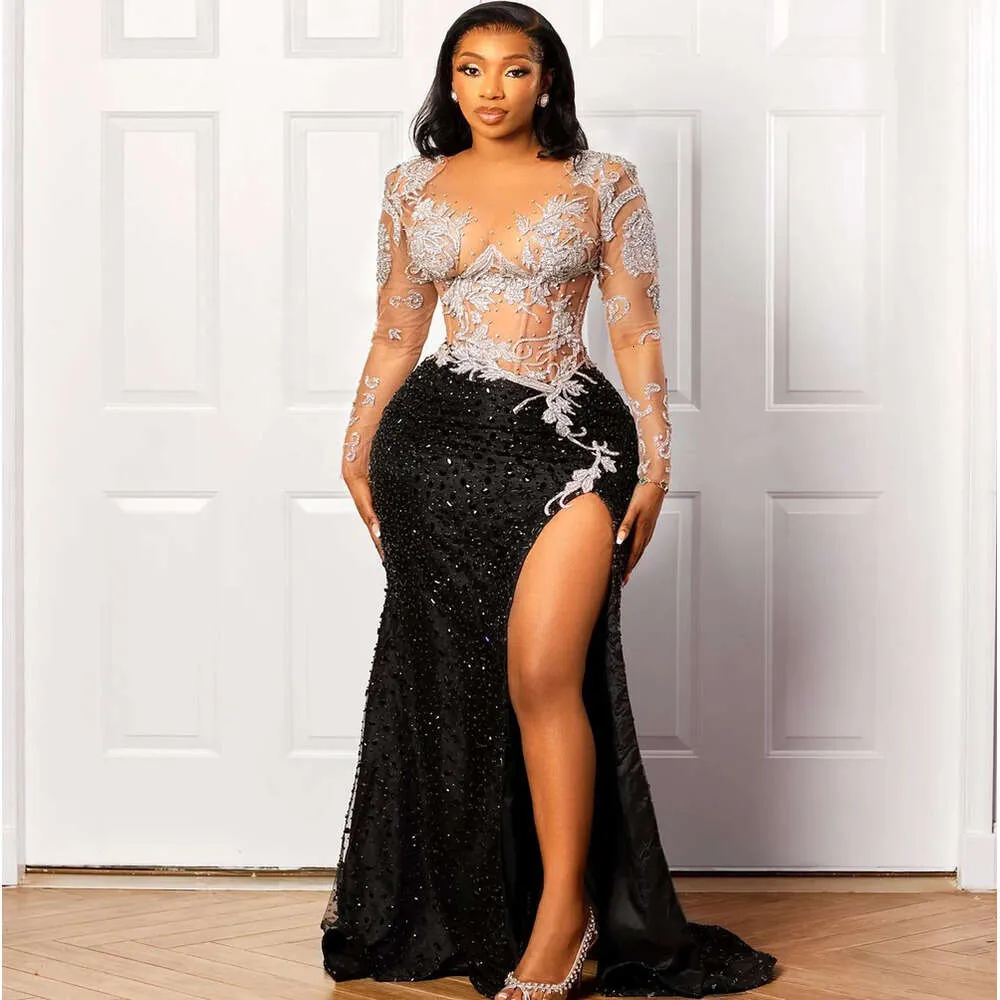 Black Lace Mermaid Prom Dress Sequined Evening Party 2024 Gowns