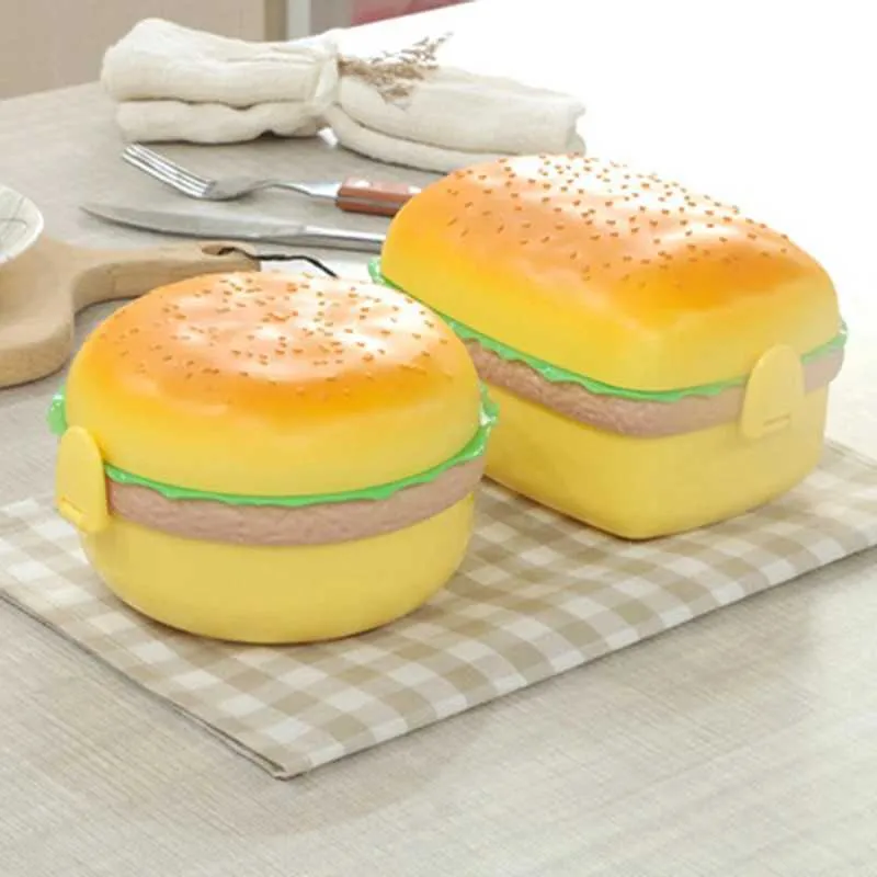 Bento boîtes créatives hamburger boîte à lunch kid bento box créatif burger enfants boîte à lunch box de nourriture rangement de conteneurs avec contenant de la fourchette à fourchette