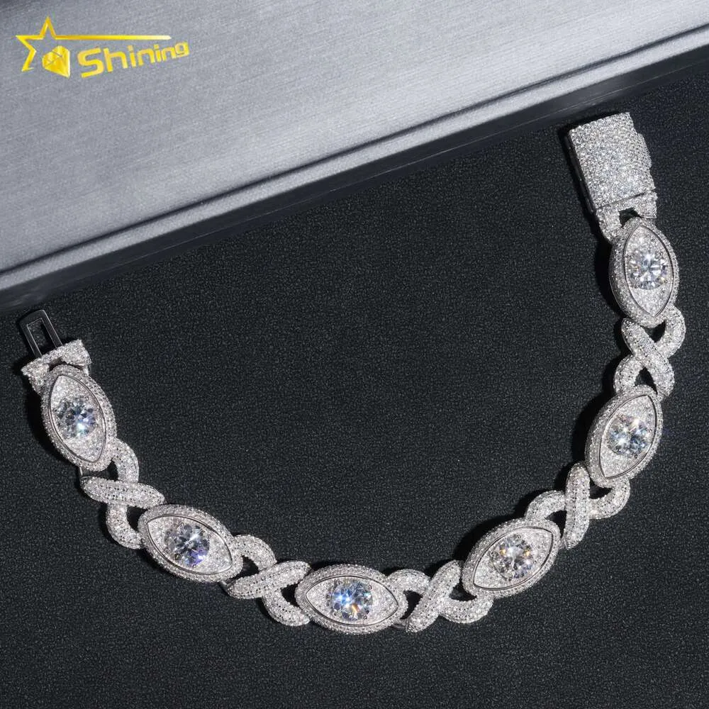 Especial Iced Out Moissanite Diamond Sterling Sier 13mm Big Eye Hip Hop Chain Chain Cuban Link Bracelet