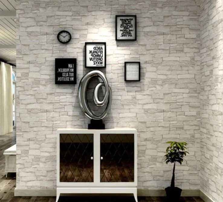 Crème White Grey Vintage Stone Brick Wallpaper pour murs Roll Faux 3D Fonds d'écran pour Restaurant de salon Paper mural non tissé4375260