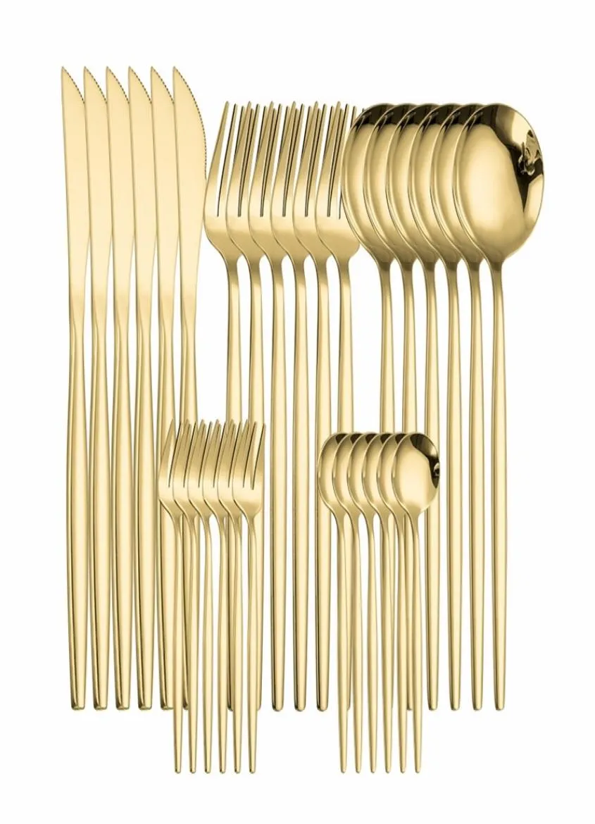 Dîner de couverts en or Ensemble de vaisselle en acier inoxydable 30pcs Gold Dingeware Set Spoon Fork Knife Kitchen Dîle de restauration Western 24964780