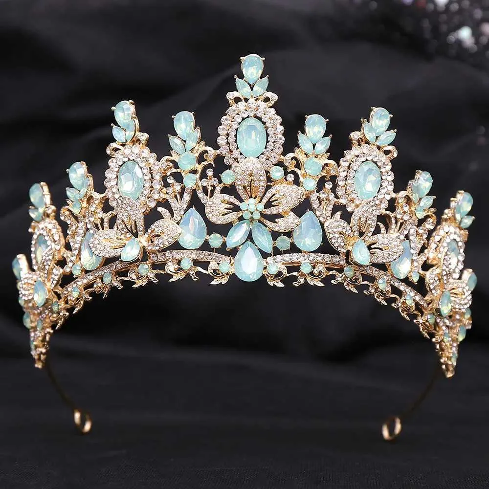 Tiaras di lusso verde opal cristallo fiore goccia goccia di tiara femminile festa di matrimonio eleganti accessori per capelli a corona da sposa da sposa