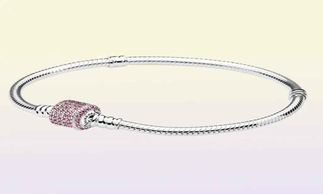 Signature Clasp Bracelet Fancy Pink CZ Authentiek 925 Sterling Silver Pasts European Style Jewelry Charms eny Jewel 590723CZS9455650