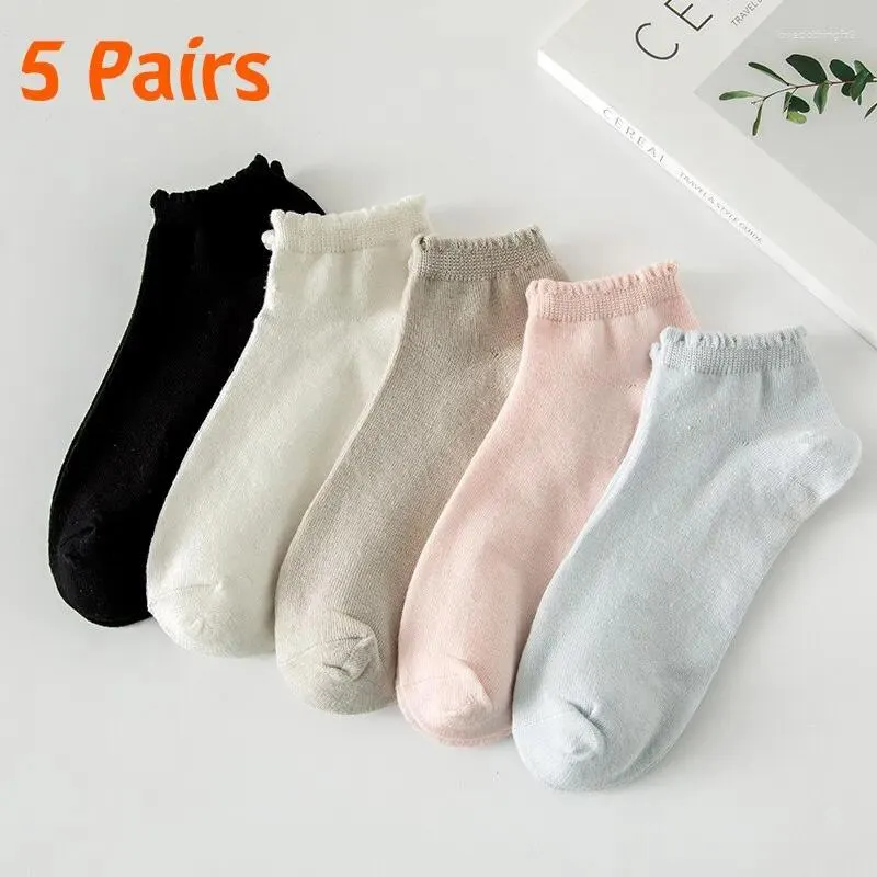 Chaussettes de femmes 5 paires bulle d'été courte fine quatre saisons couleurs de couleur un bateau mignon ins tendance