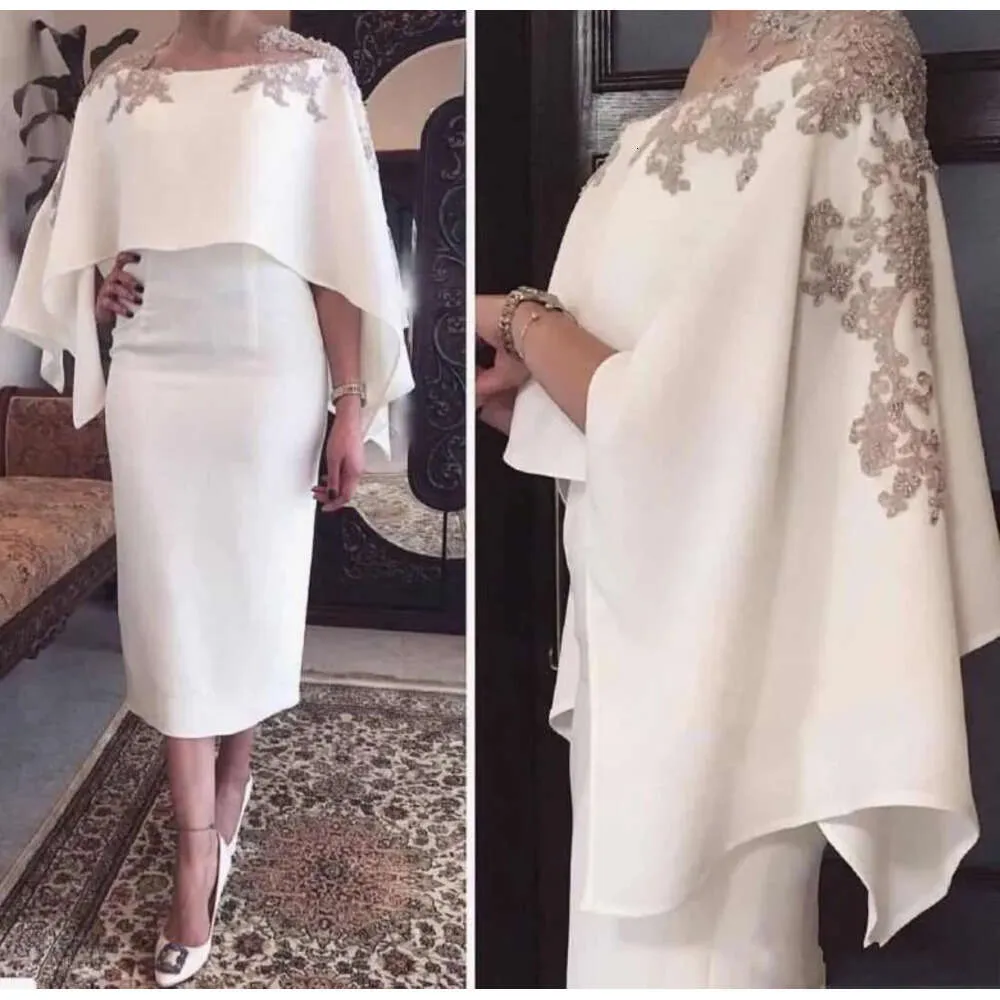 Längd juvel Applique Tea White Mother of the Bride med Wrap Elegant New Special OCN Vintage Evening Dresses