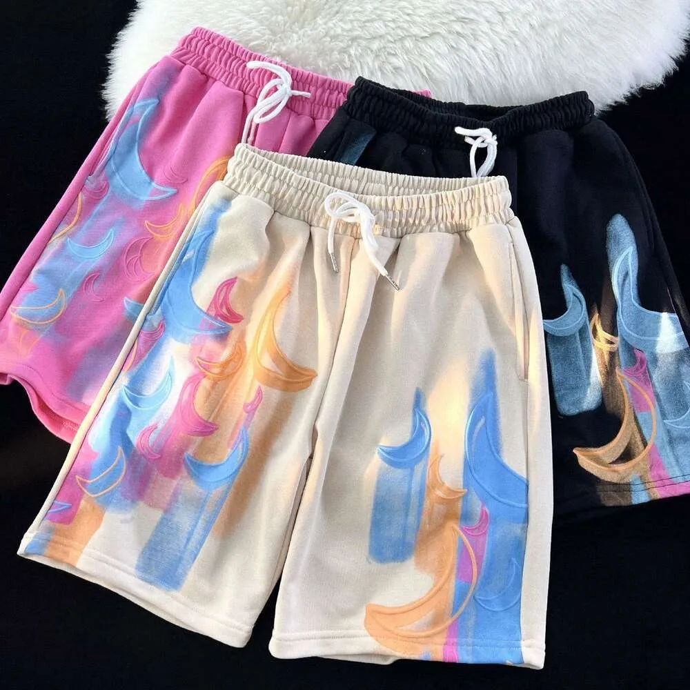 Modna marka Kolorowe wydrukowane księżycowe szorty dla mężczyzn w lecie, luźna para, damskie sukienki letnie