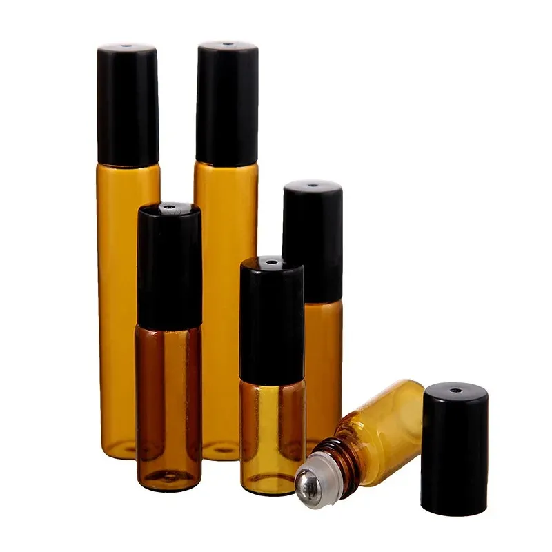 1ml 2ml 3ml 5ml 10 ml Amber Dünnglas Rolle auf Flasche mit Glas/Metallkugel Brauner Rollen ätherische Ölfläschchen