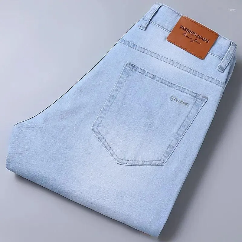 Men's Jeans 2024 Spring Summer Thin Classic Style Fashion Stretch Regular Fit Denim Trousers Male Brand Washed Light Blue