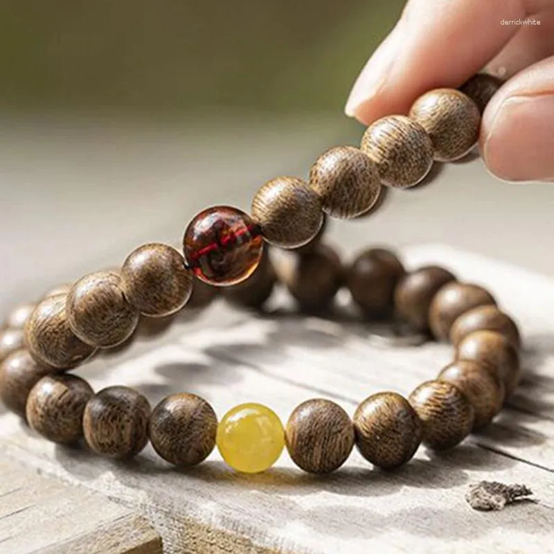 Strand Natural Kalimantan Agarwood Two-Ring armband met bloed Amber bijenwas voor vrouwelijke kralen rond oude materialen