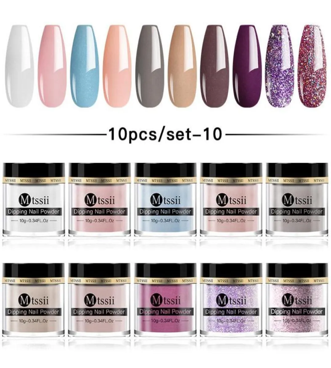 Mtssii 10pcs mergulhando pós de unhas conjunta nude série dip art glitter pó para decoração de manicure acessórios5772549