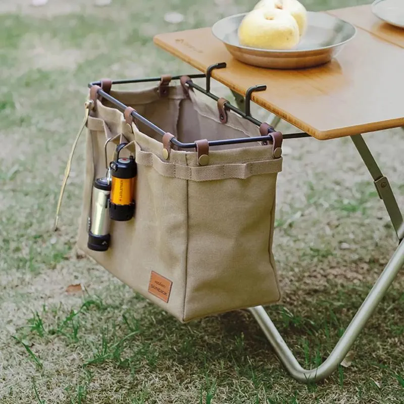 収納バッグ多機能キャンプテーブルサイドバッグ折りたたみキャンバス屋​​外ピクニックデスク調理器
