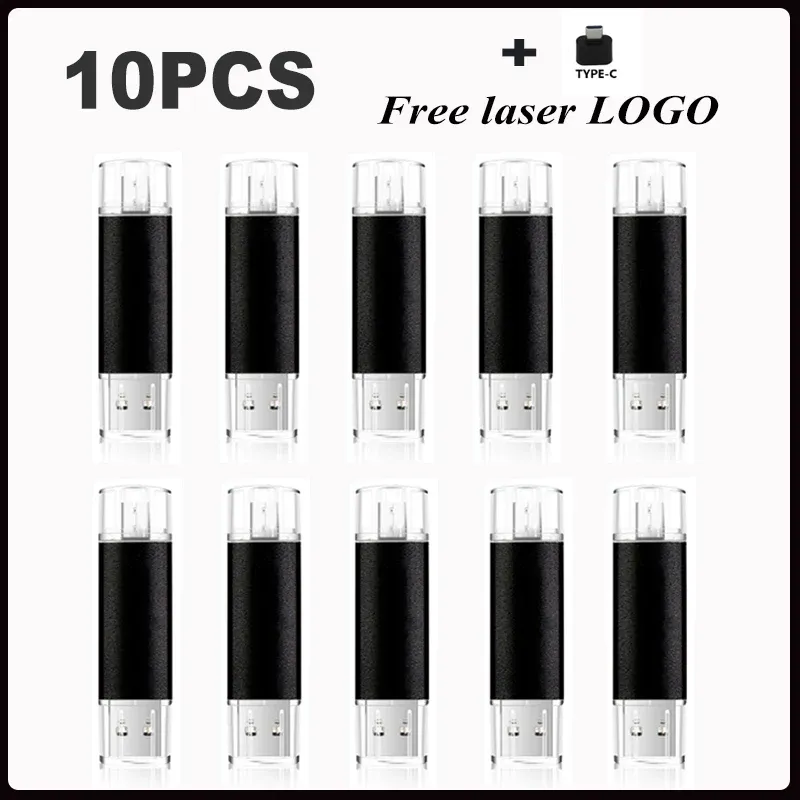 Драйвы 3 в 1 OTG USB Flash Drive 10pcs USB2.0 Typec Micro USB -ручка 32 ГБ 64 ГБ 128 ГБ 256 ГБ USB Memory Stick Cle USB для подарока