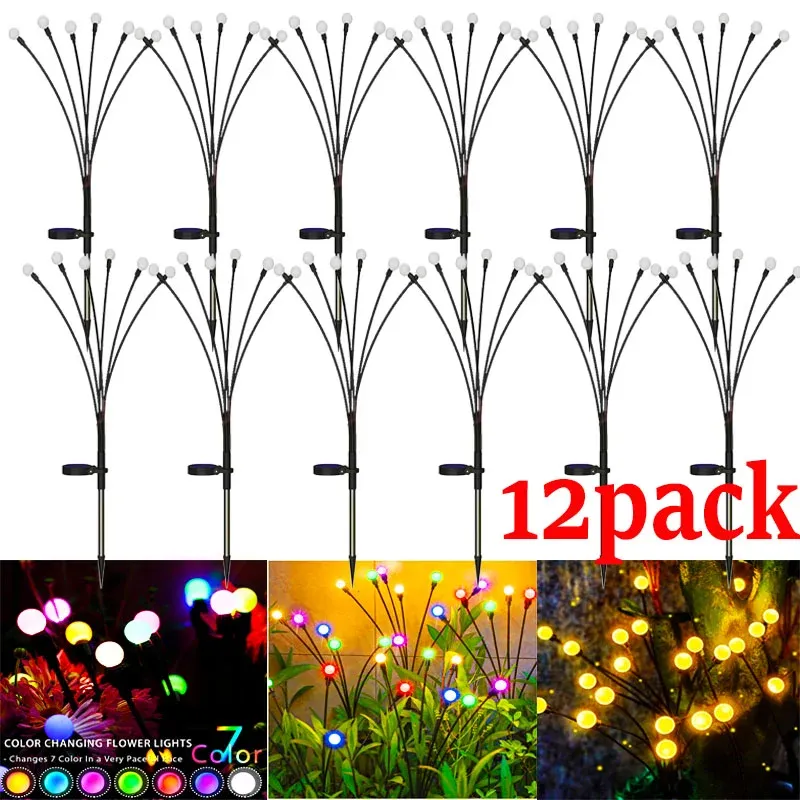 Decoraties 1/4/8/12pack buiten LED Solar Lights Waterdichte Starburst Firefly Lights Lawn Gardenlamp voor pad Landschap Decoratieve lichten